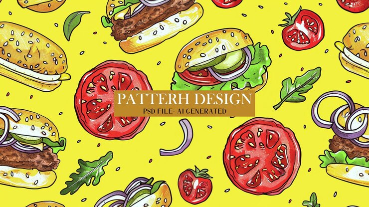 PSD disegno stravagante di burger con sfondo giallo brillante