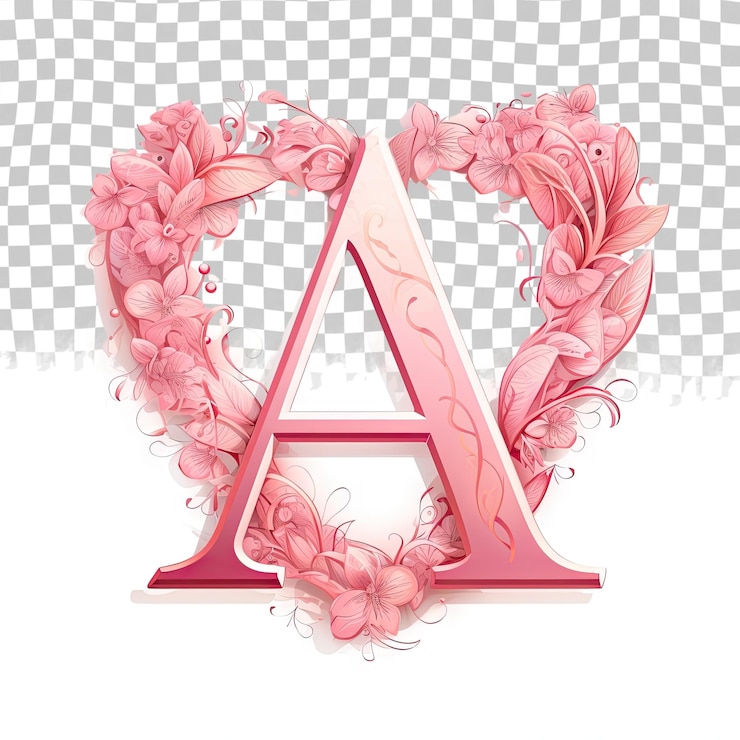 PSD disegno vettoriale di una lettera rosa a con cuori carattere romantico decorativo isolato su un retro trasparente