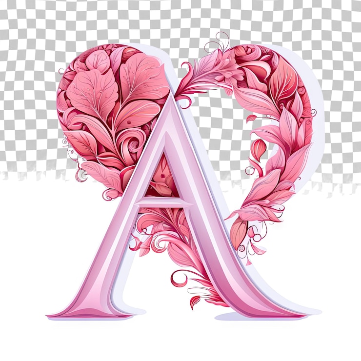 PSD disegno vettoriale di una lettera rosa a con cuori carattere romantico decorativo isolato su un retro trasparente