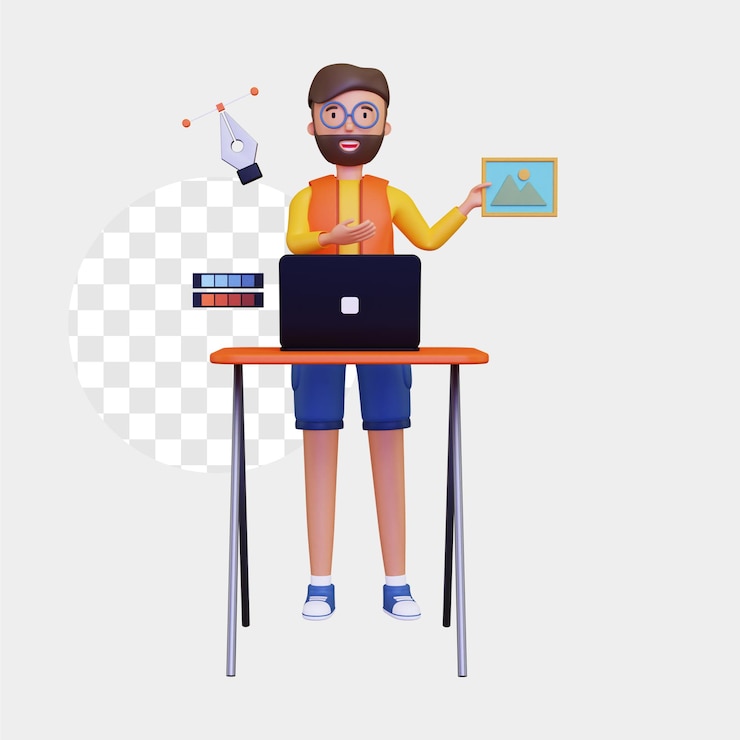 PSD diseñador gráfico 3d sosteniendo un resultado de diseño de dibujo