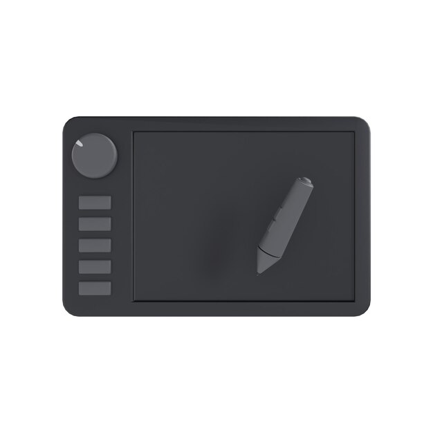 Diseñador gráfico negro 3D, bolígrafo, lápiz, tableta y lápiz digital 3D