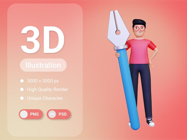 PSD diseñador gráfico sosteniendo un pentool ilustración 3d