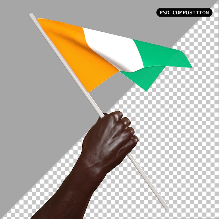PSD diseño en 3d de la bandera del país côte d'ivoire y elegante ilustración aislada en 3d