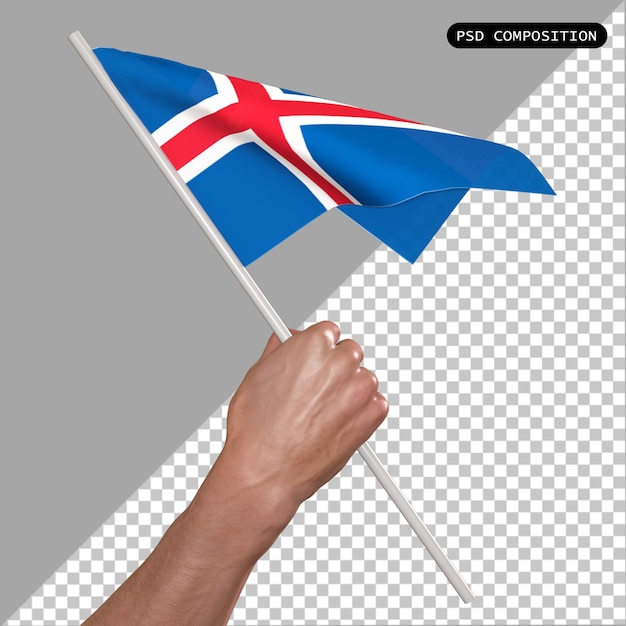 Diseño en 3D de la bandera del país Islandia y ilustración aislada de renderizado en 3D elegante