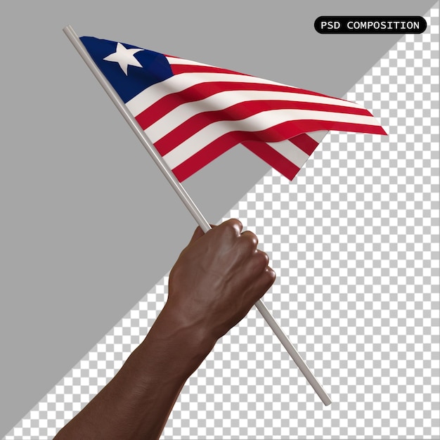 PSD diseño en 3d de la bandera del país liberia y ilustración aislada de renderizado en 3d elegante
