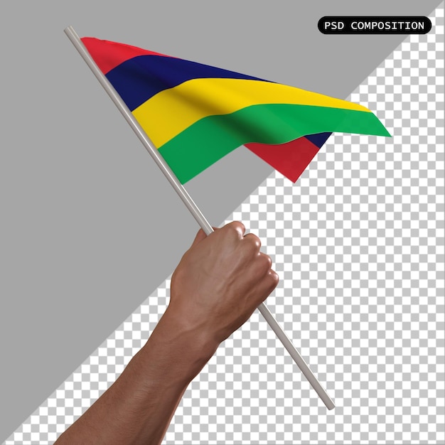 Diseño en 3D de la bandera del país Mauricio y ilustración aislada de renderizado en 3D elegante