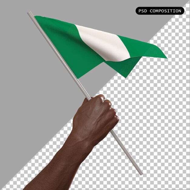 PSD diseño en 3d de la bandera del país nigeria y ilustración aislada de renderizado en 3d elegante