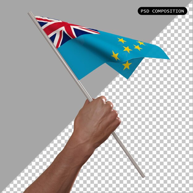 PSD diseño en 3d de la bandera del país tuvalu y ilustración aislada de renderizado en 3d elegante
