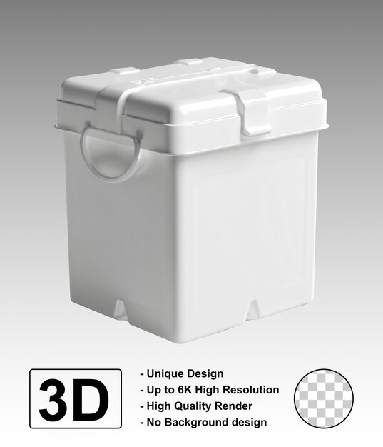 Diseño en 3D de una caja de almacenamiento de plástico blanca