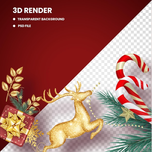 Diseño 3d de ciervos y árboles de navidad