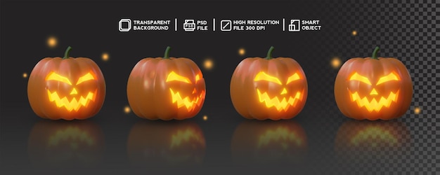PSD diseño 3d conjunto calabaza de halloween