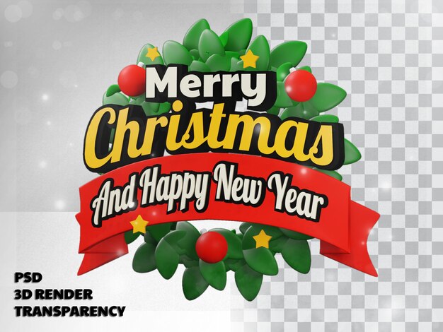 PSD diseño 3d feliz navidad con fondo transparente