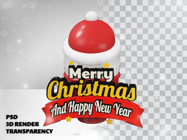 Diseño 3d feliz navidad con fondo transparente