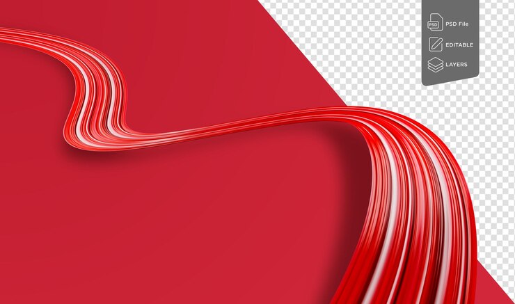 PSD diseño abstracto rojo con pincel retorcido estroque de brush smear wave splash curl de pintura roja ilustración 3d