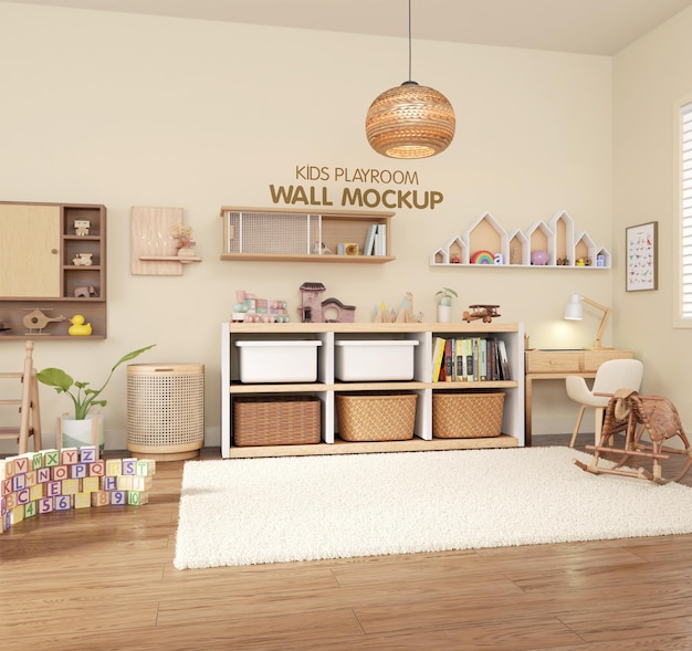 Diseño acogedor y minimalista de maquetes de salas de juegos para niños.