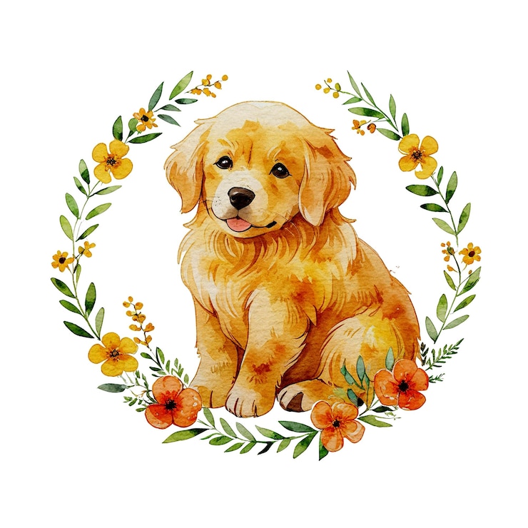 PSD diseño de acuarela de golden retriever con textura de papel