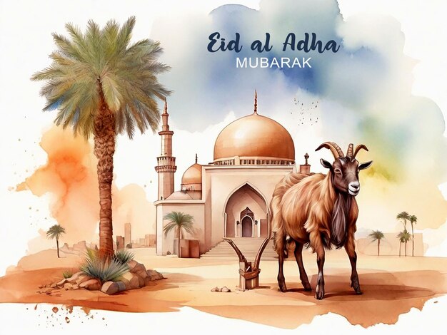 Diseño de acuarela de tarjeta de felicitación eid al adha