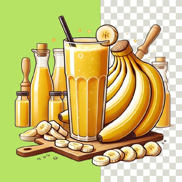 Diseño aislado de jugo de plátano en archivo PHD de fondo transparente