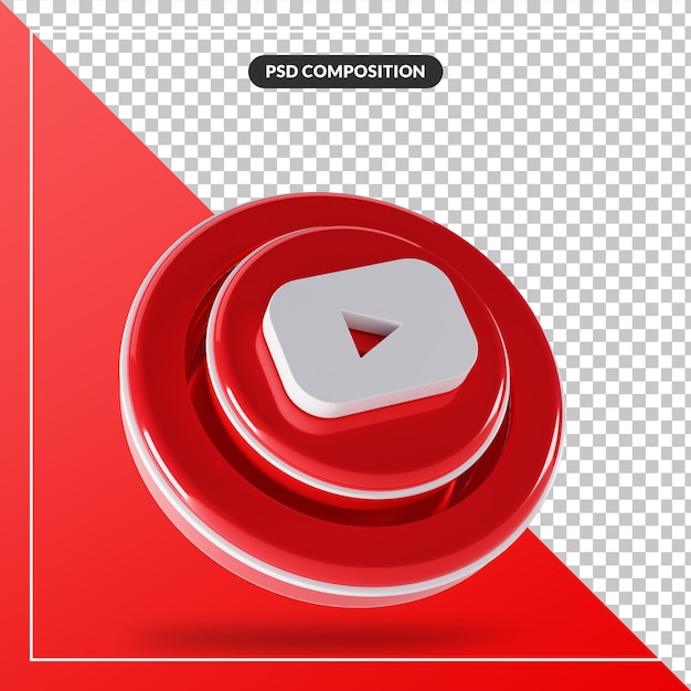 Diseño aislado del logotipo de youtube brillante 3d