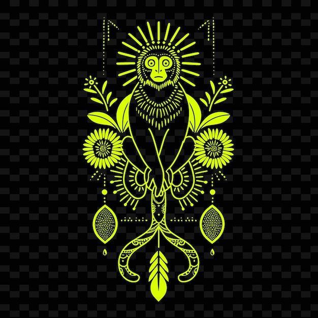 Un diseño amarillo y verde de un león con las palabras 