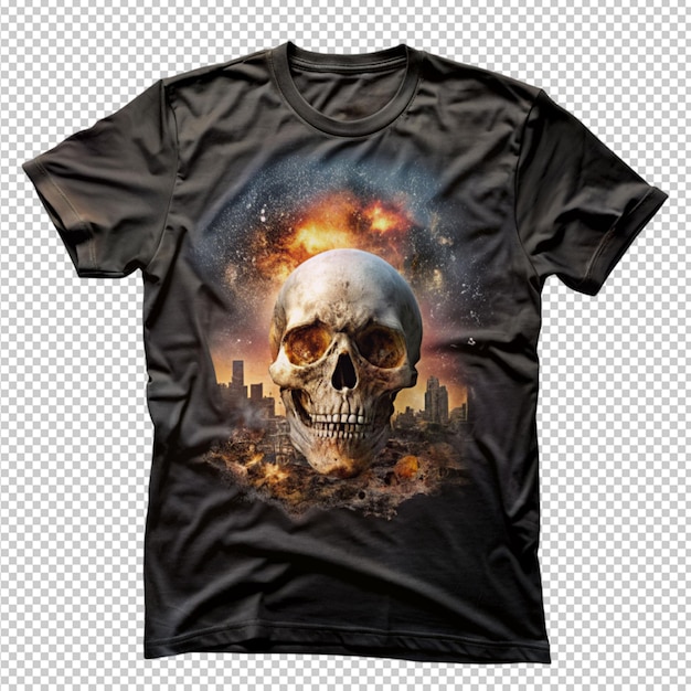 PSD diseño apocalíptico de camiseta de cráneo de halloween en un fondo transparente