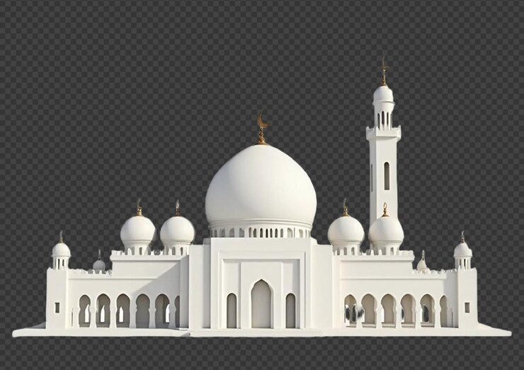 PSD diseño arquitectónico islámico de una cúpula y fachada de una mezquita en un fondo transparente