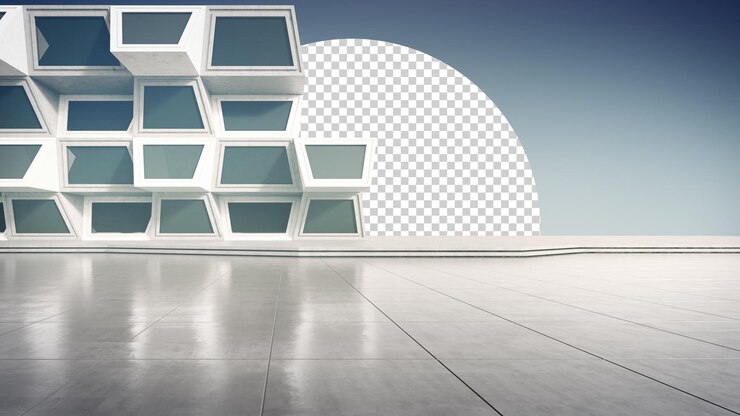PSD diseño de arquitectura abstracta de edificio moderno piso de estacionamiento vacío y muro de hormigón