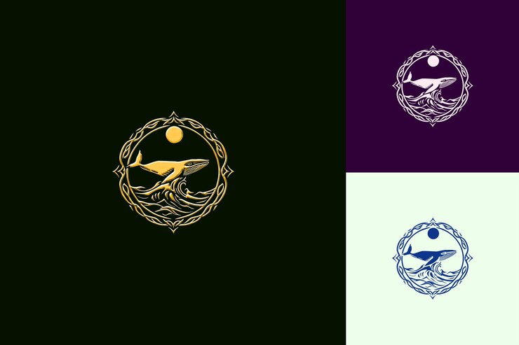 PSD diseño de arte celta inspirado en la ola de luz de luna frontera imagen central representa una ballena que se levanta de