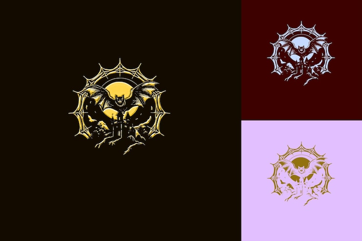 PSD diseño de arte gótico inspirado en la tela de araña rune border imagen central representa un murciélago volando sobre