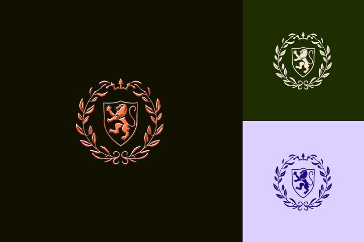 PSD diseño de arte medieval inspirado en el entrelazamiento de la vid frontera escudo central adornado con un león r