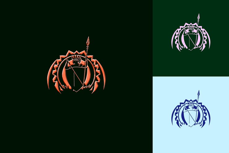 PSD diseño del artífice zulú inspirado en el escudo en zigzag frontera figura central sosteniendo una lanza alo