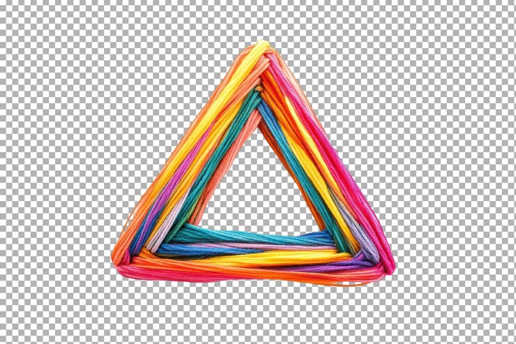 PSD diseño artístico de triángulo creado utilizando hilos de bordado de colores con aislados en fondo transparente