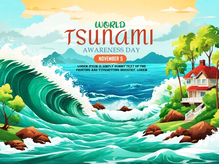 Diseño de la bandera de fondo del Día Mundial de Concienciación sobre los Tsunamis
