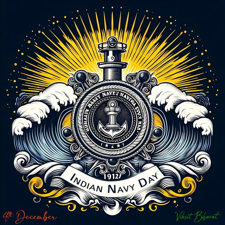 PSD diseño de la bandera del modelo simbólico del día de la armada de la india para el 4 de diciembre