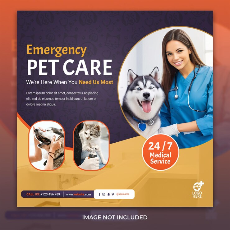 Diseño de banner cuadrado promocional de redes sociales de servicio de cuidado de mascotas