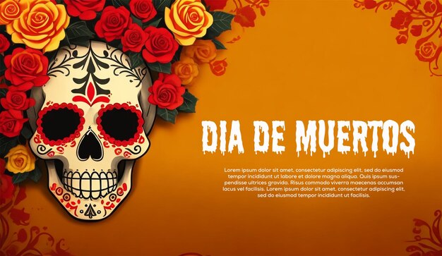 PSD diseño de banner de fondo de disfraces de flores de calavera de dia de muertos