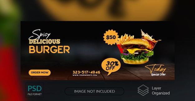 Diseño de banner de promoción de redes sociales de hamburguesa especial de restaurante