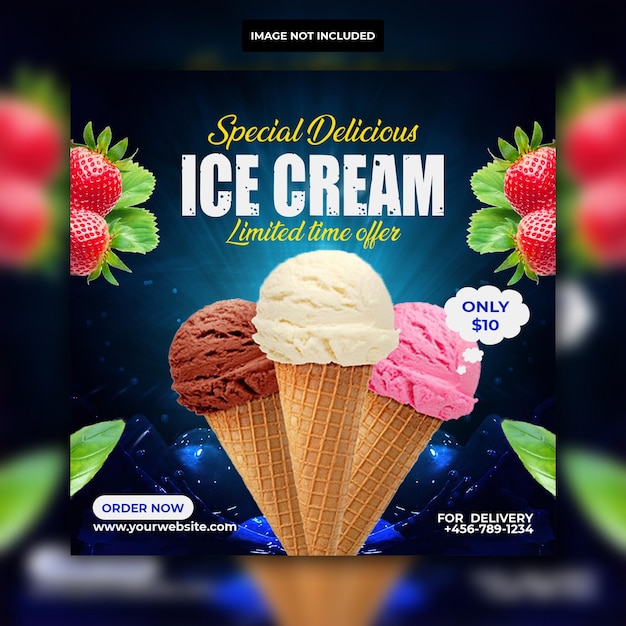 PSD diseño de banner de publicación de instagram de redes sociales de helado delicioso especial