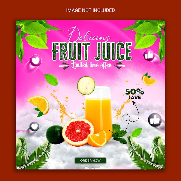 PSD diseño de banner de publicación en redes sociales de jugo de fruta.