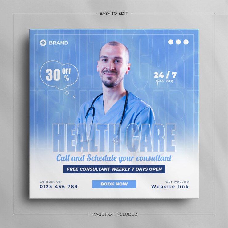 Diseño de banner de redes sociales de atención médica médica y plantilla de publicación de Instagram