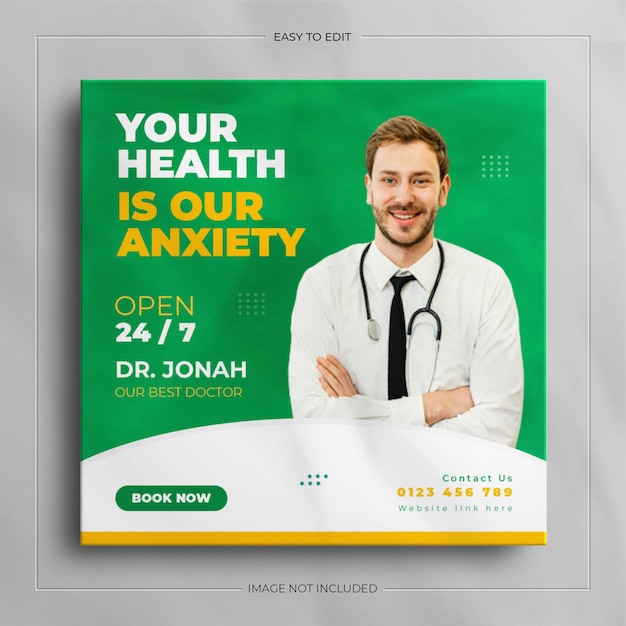 Diseño de banner de redes sociales de atención médica médica y plantilla de publicación de Instagram