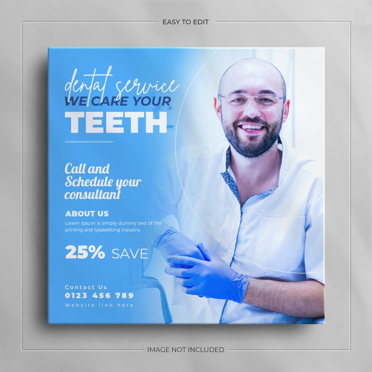 Diseño de banner de redes sociales de dentista y plantilla de publicación de Instagram de atención médica dental y médica