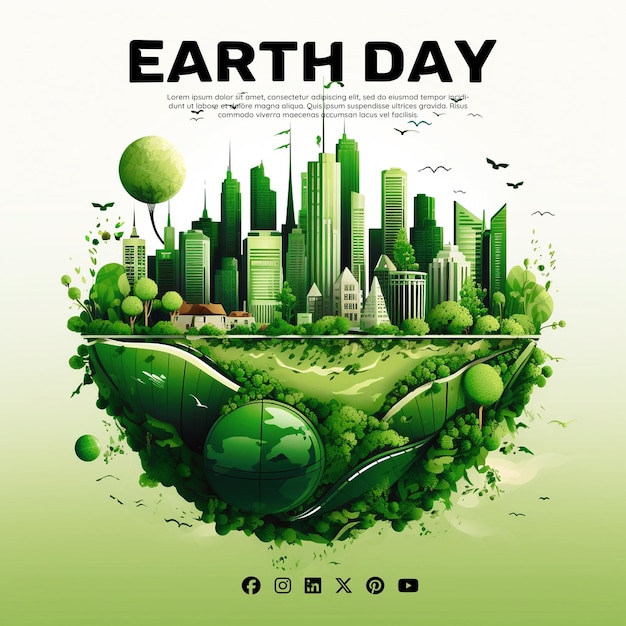 Diseño de banner de redes sociales para el día mundial de la tierra verde psd