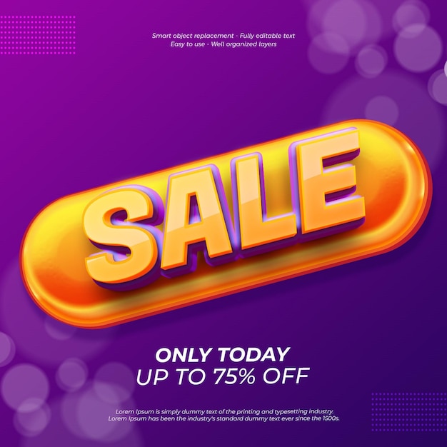 Diseño de banner de venta con efecto de texto de estilo 3D editable