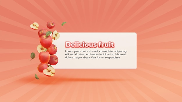 PSD diseño de banner de venta de frutas con manzana renderizada en 3d