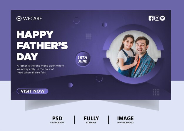 Diseño de banner web del día del padre de color oscuro violado