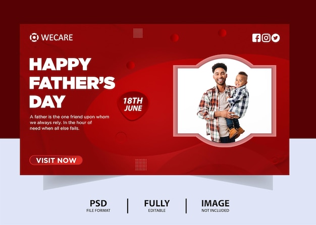 Diseño de banner web del día del padre de color rojo caramelo
