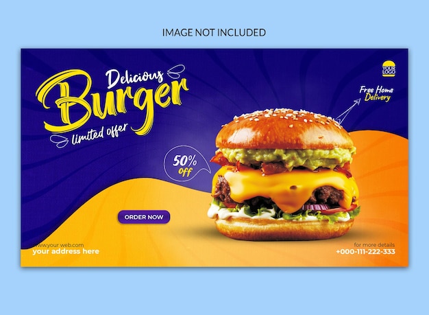 Diseño de banner web de menú de comida de hamburguesa