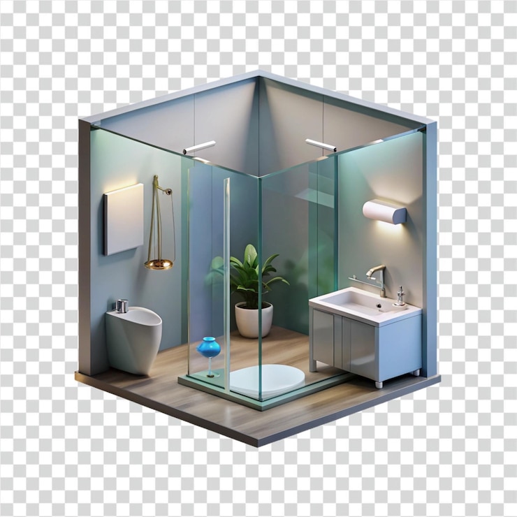 PSD diseño de baño minimalista moderno espacio pequeño ducha fregadero y inodoro