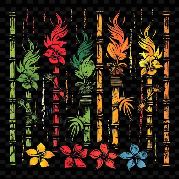 Diseño de bordes de bambú tropical con coloridas antorchas Tiki Ilustración Colecciones abstractas